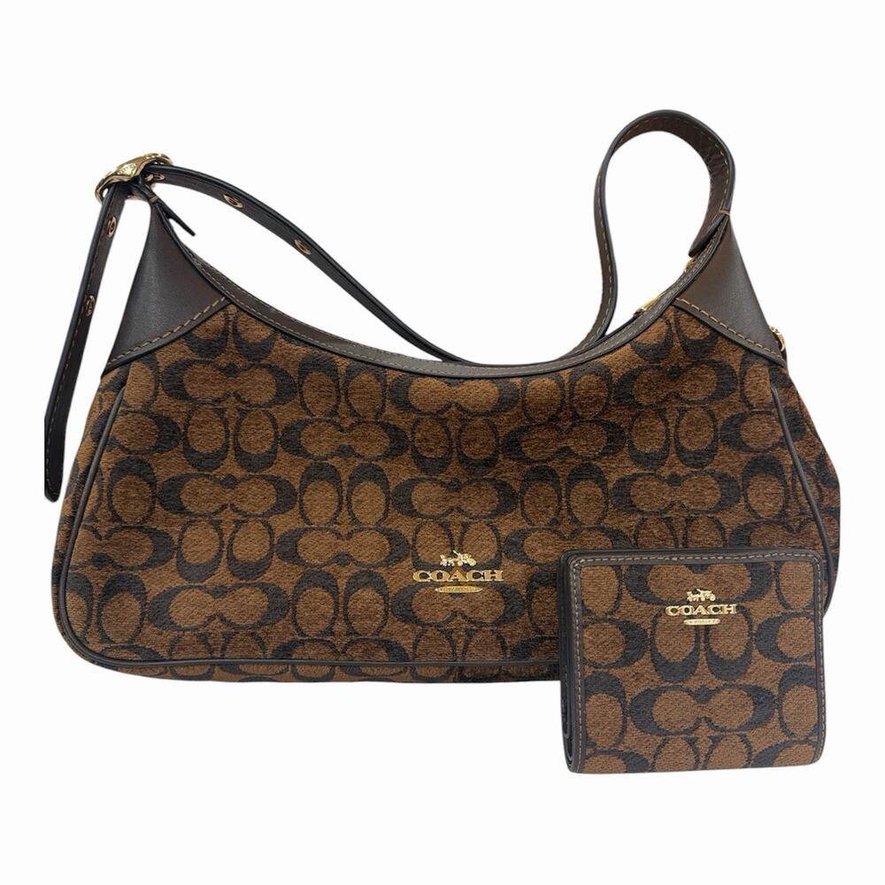 B2-012 New Coach Outlet Etta Small Flap Shoulder Bag & Wallet Chenille CCV65